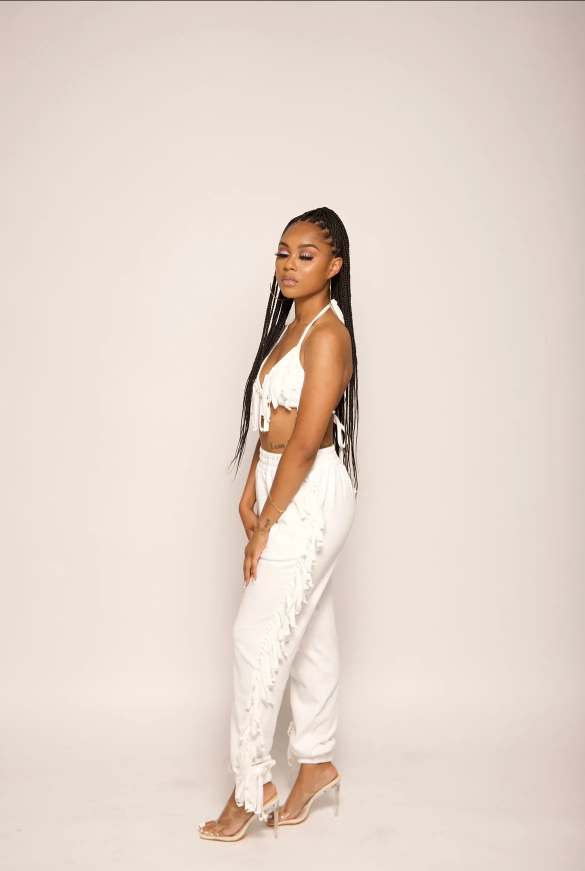 🤍 Fringe Two Piece Bra & Jogger Set White🤍