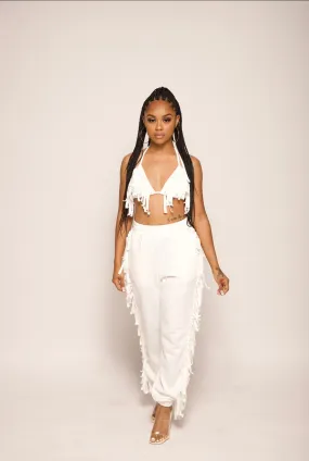 🤍 Fringe Two Piece Bra & Jogger Set White🤍