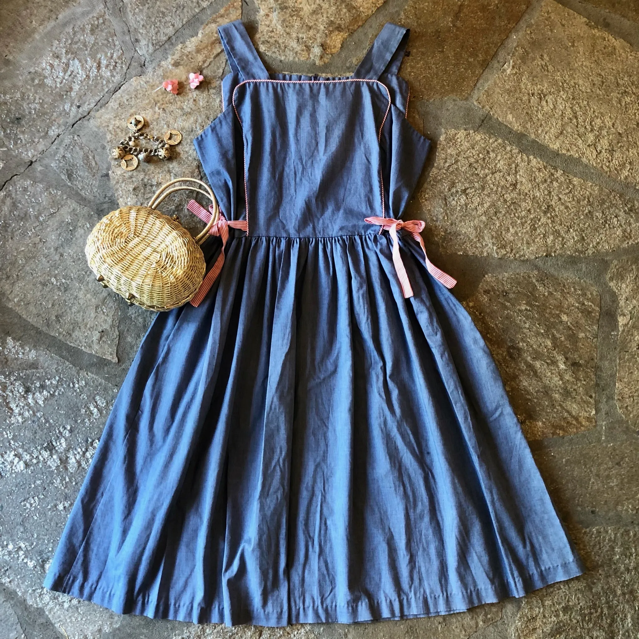1970s Chambray Side Tie Dress