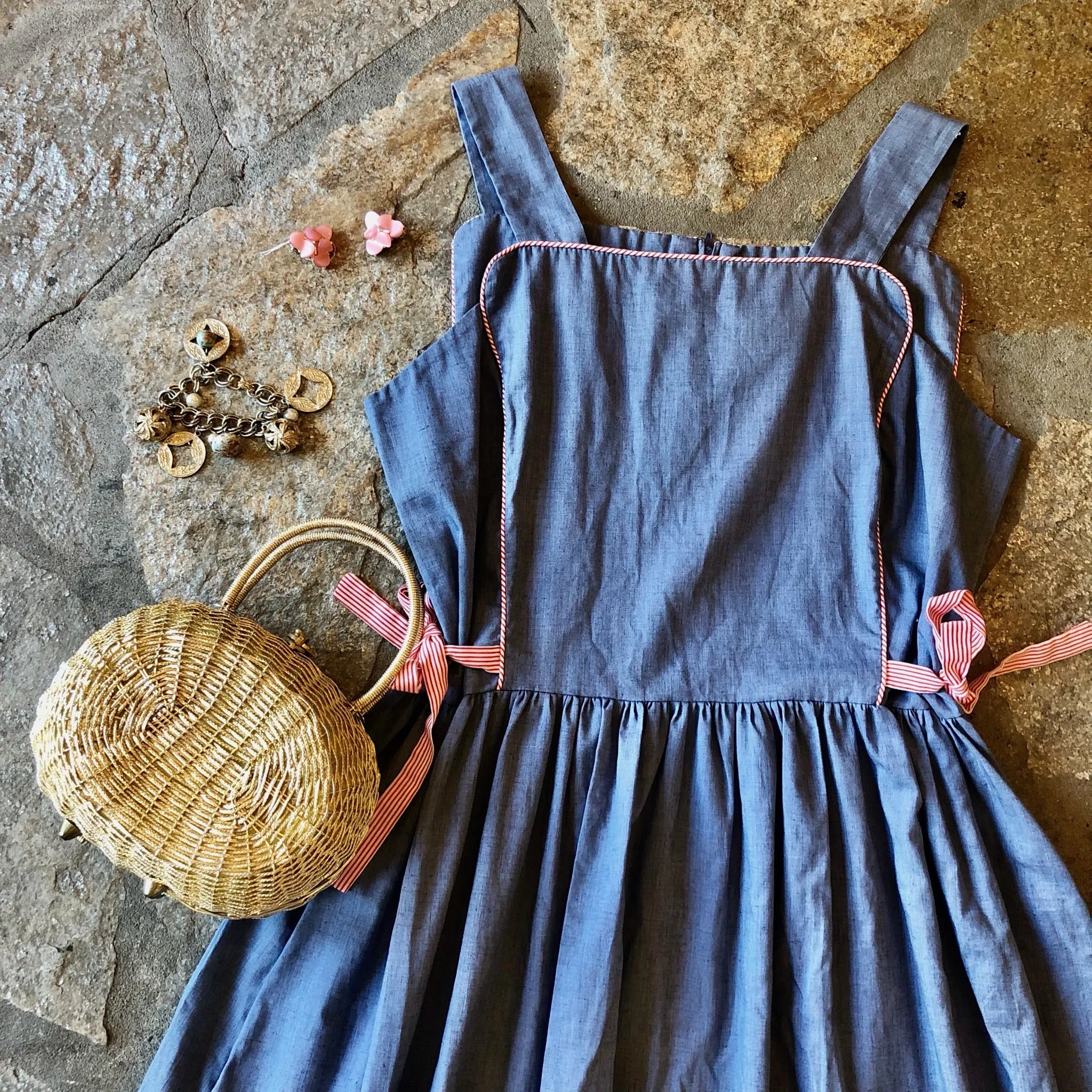 1970s Chambray Side Tie Dress
