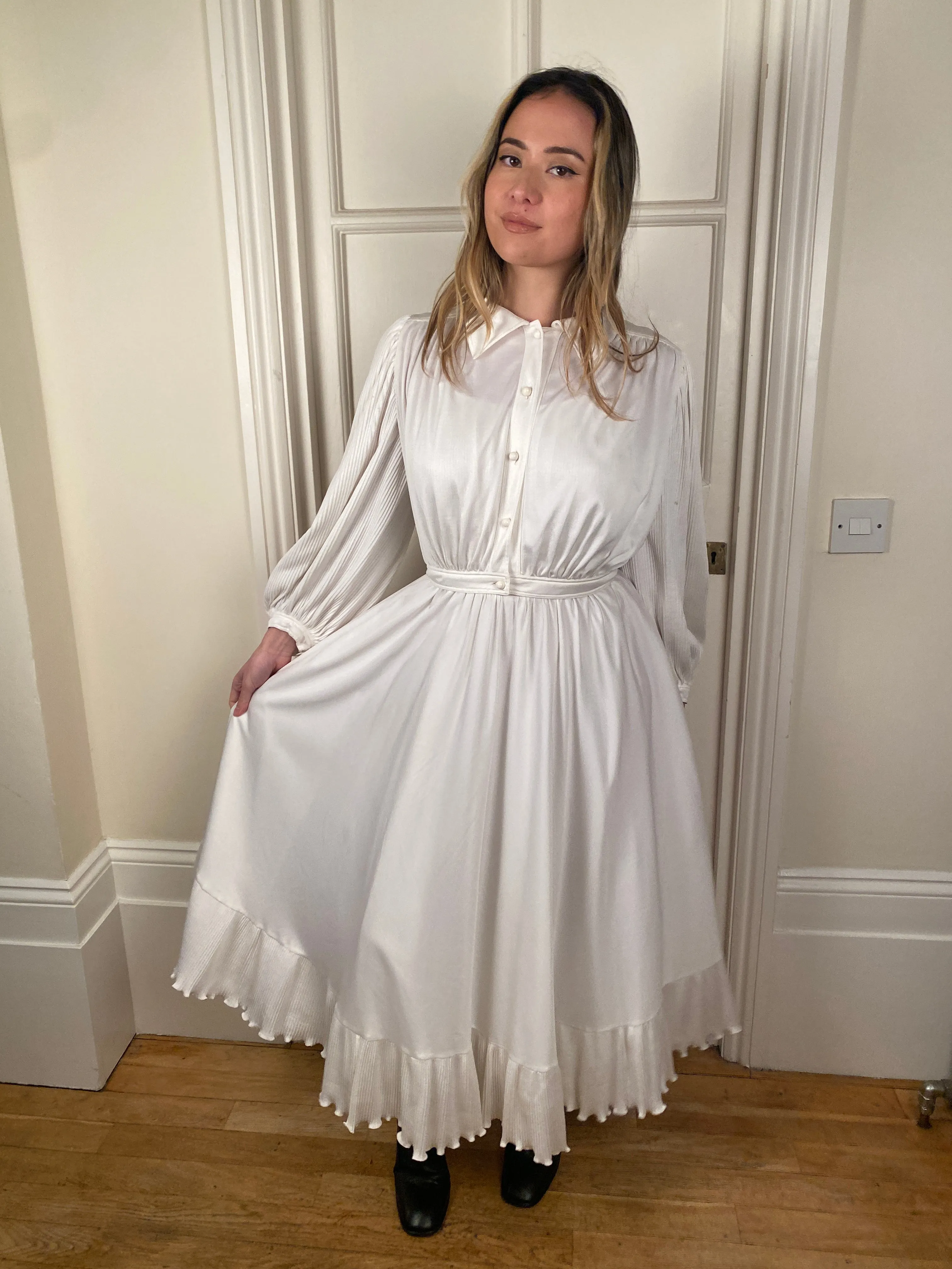 1970s French Haute Couture White Jersey Dress and Jacket