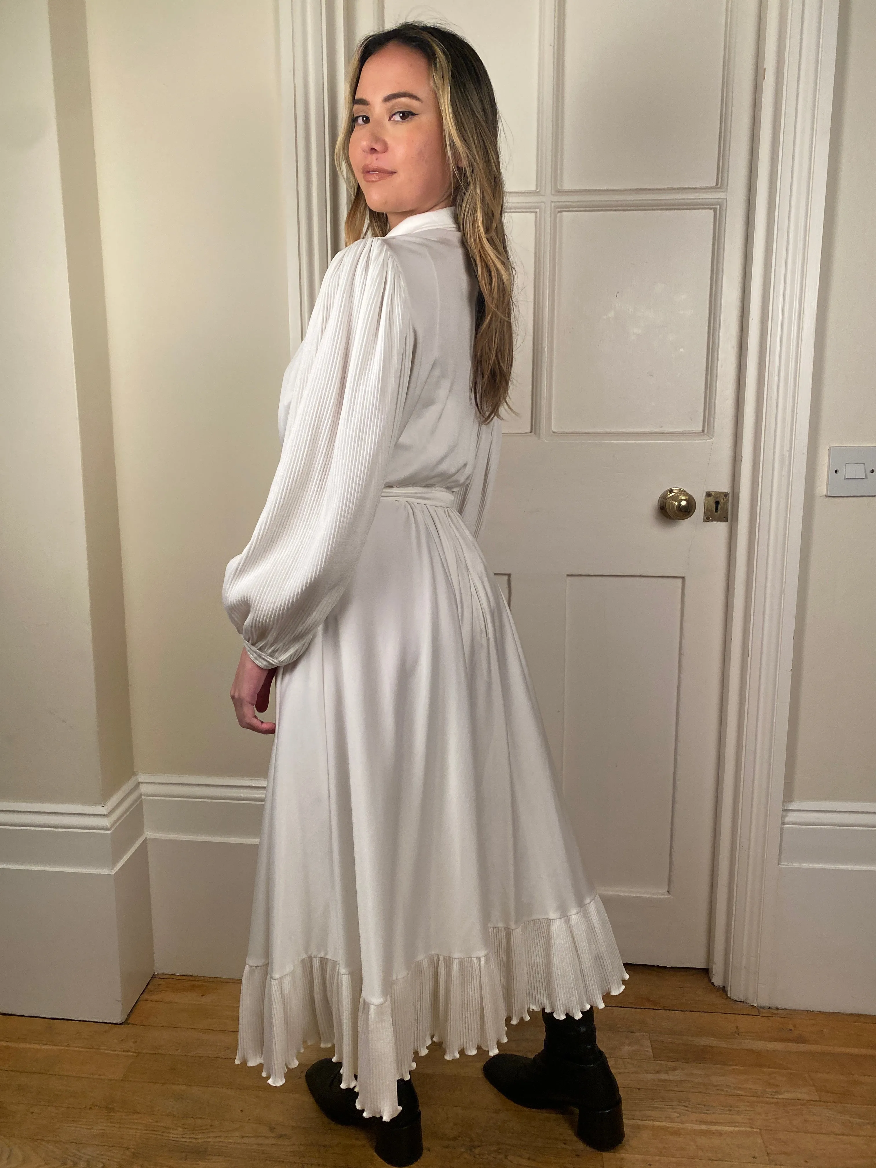 1970s French Haute Couture White Jersey Dress and Jacket