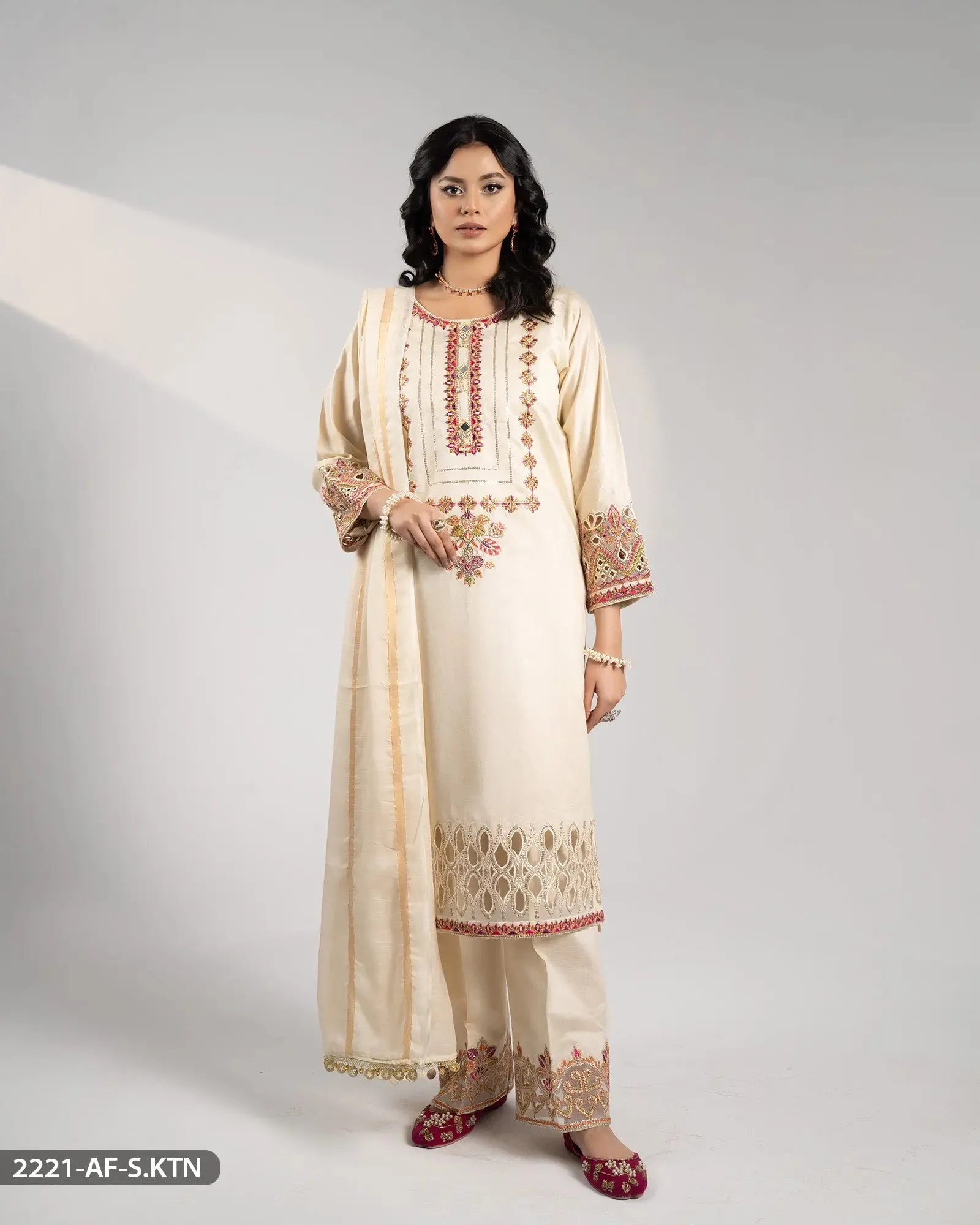 3 Piece Chambray Katan Embroidered Suit | 2221-AF-S.KTN