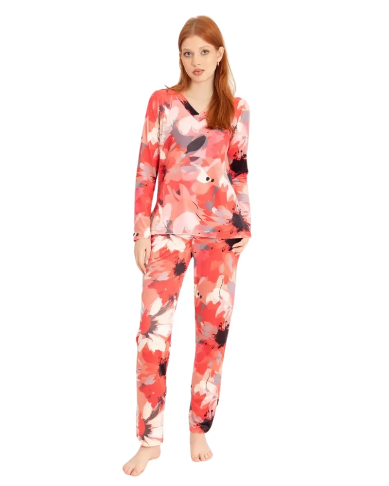 4301 Fuchsia Mix Floral Tones Copper Velour Pajamas Set