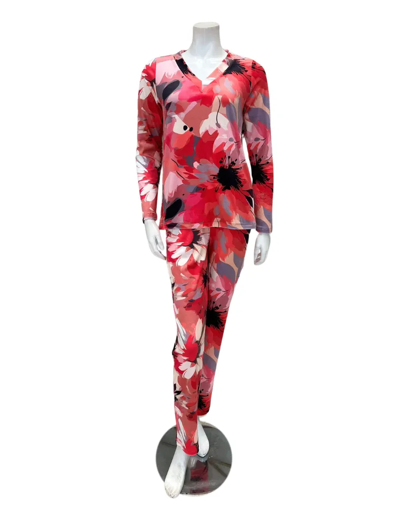 4301 Fuchsia Mix Floral Tones Copper Velour Pajamas Set