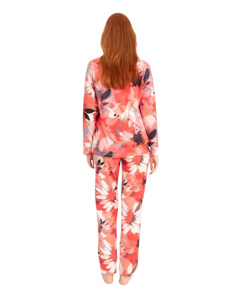 4301 Fuchsia Mix Floral Tones Copper Velour Pajamas Set
