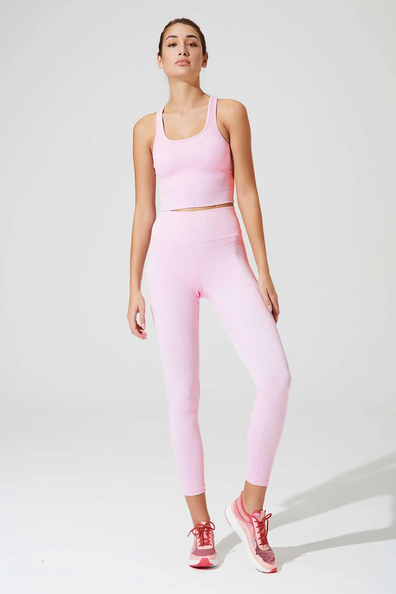 7/8 High Waist Ribbed Legging - Gilly Pink
