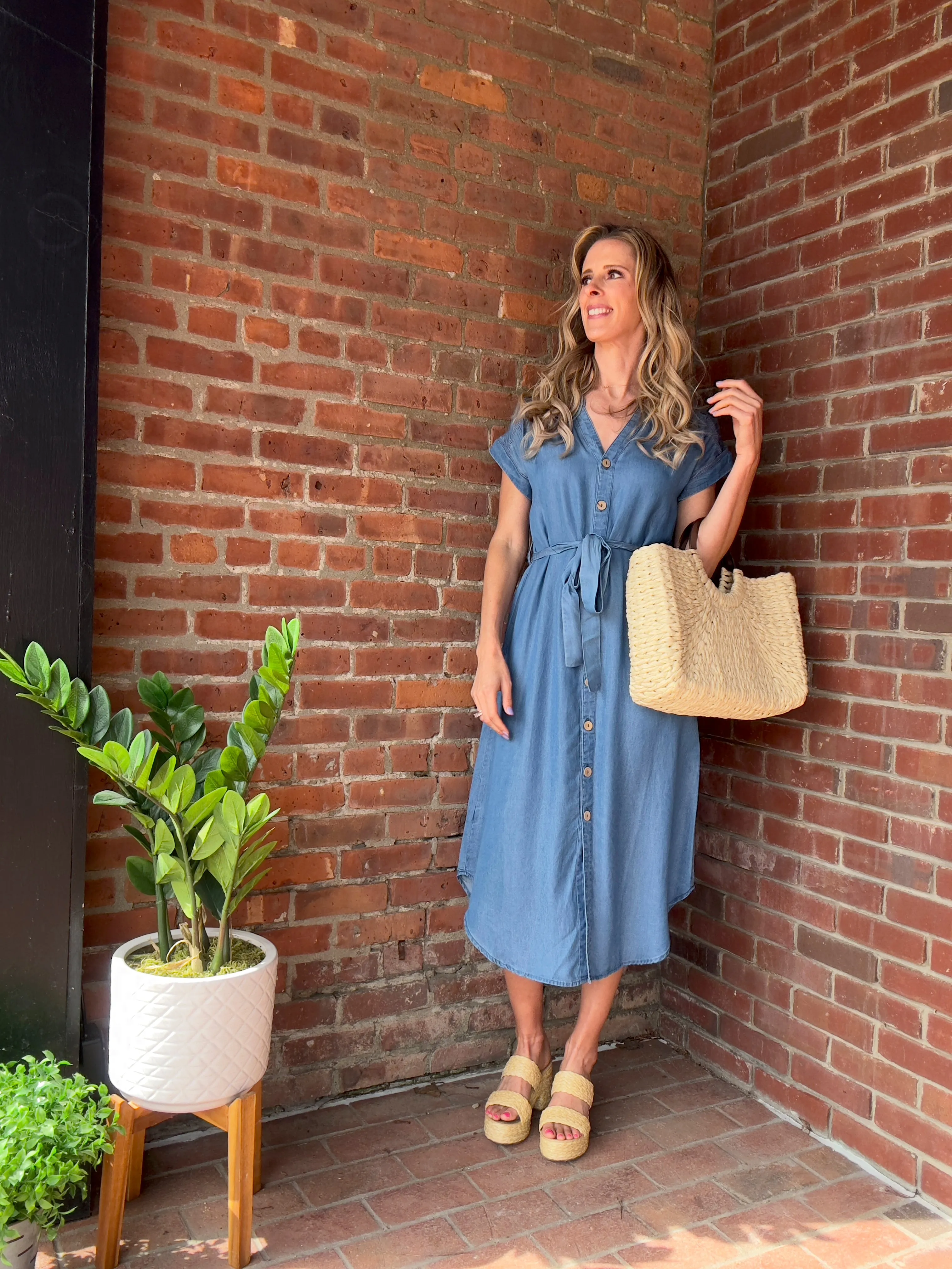 Abby | Chambray Button Front Midi Dress