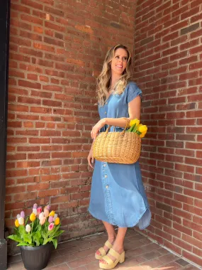 Abby | Chambray Button Front Midi Dress