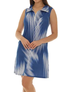 Abstract Sleeveless Collar Neck Zipper Dress
