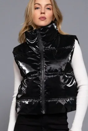 Active Basic High Neck Zip-up Vest in Black