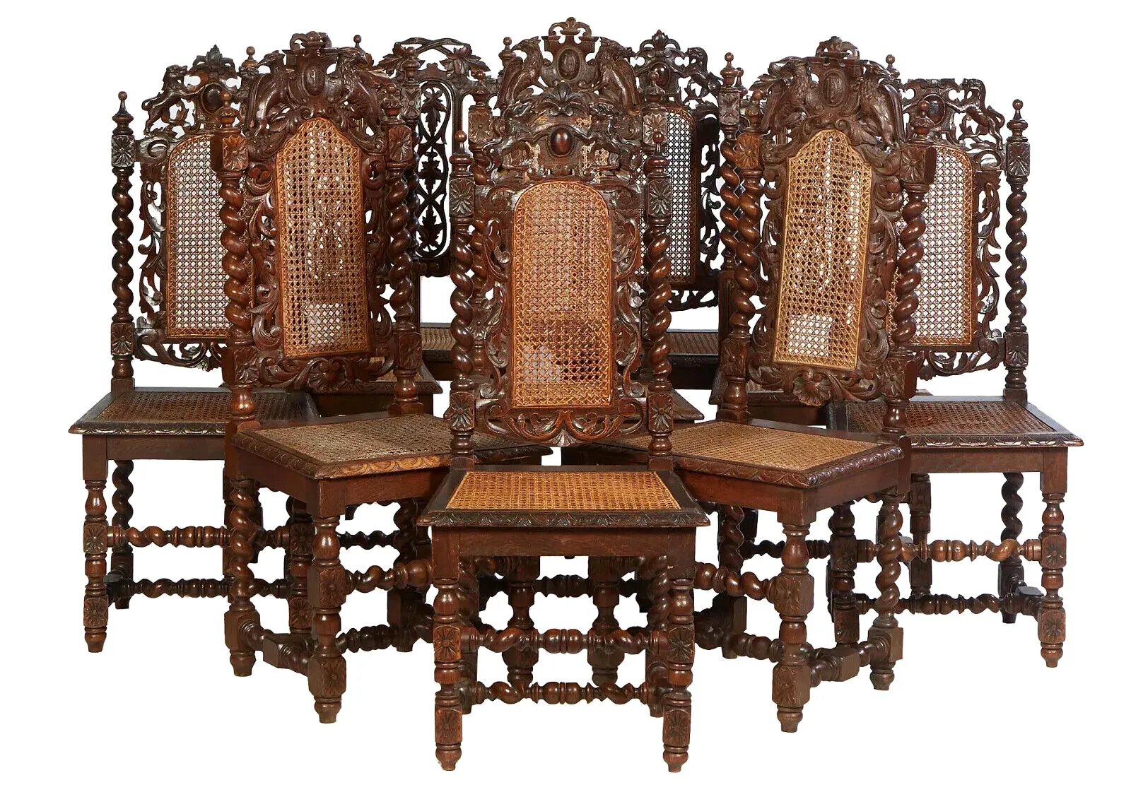 Antique Dining Chairs, Near Set of Ten French Carved Louis XIII Style, 1800's!!