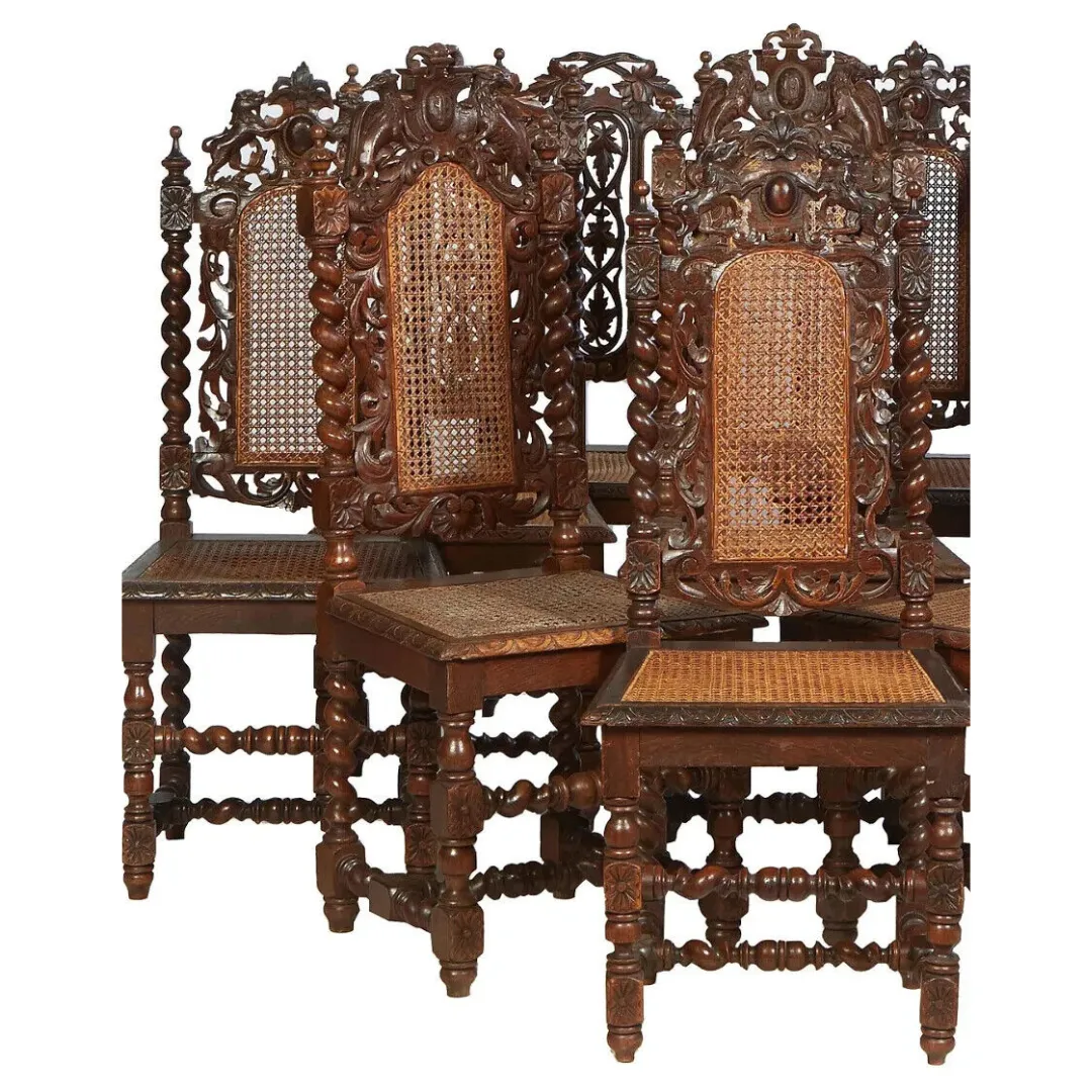 Antique Dining Chairs, Near Set of Ten French Carved Louis XIII Style, 1800's!!