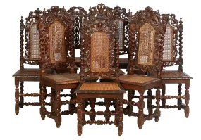 Antique Dining Chairs, Near Set of Ten French Carved Louis XIII Style, 1800's!!