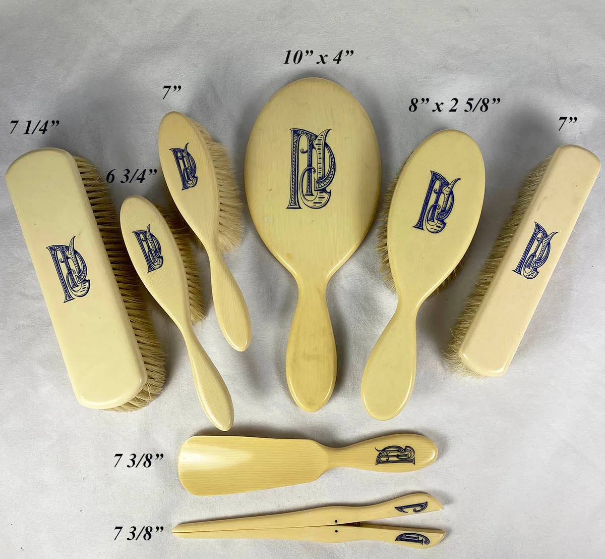 Antique Faux Ivory Vanity Set, French Ivory, 8 Pieces in Original Presentation Box, Art Deco, Edwardian