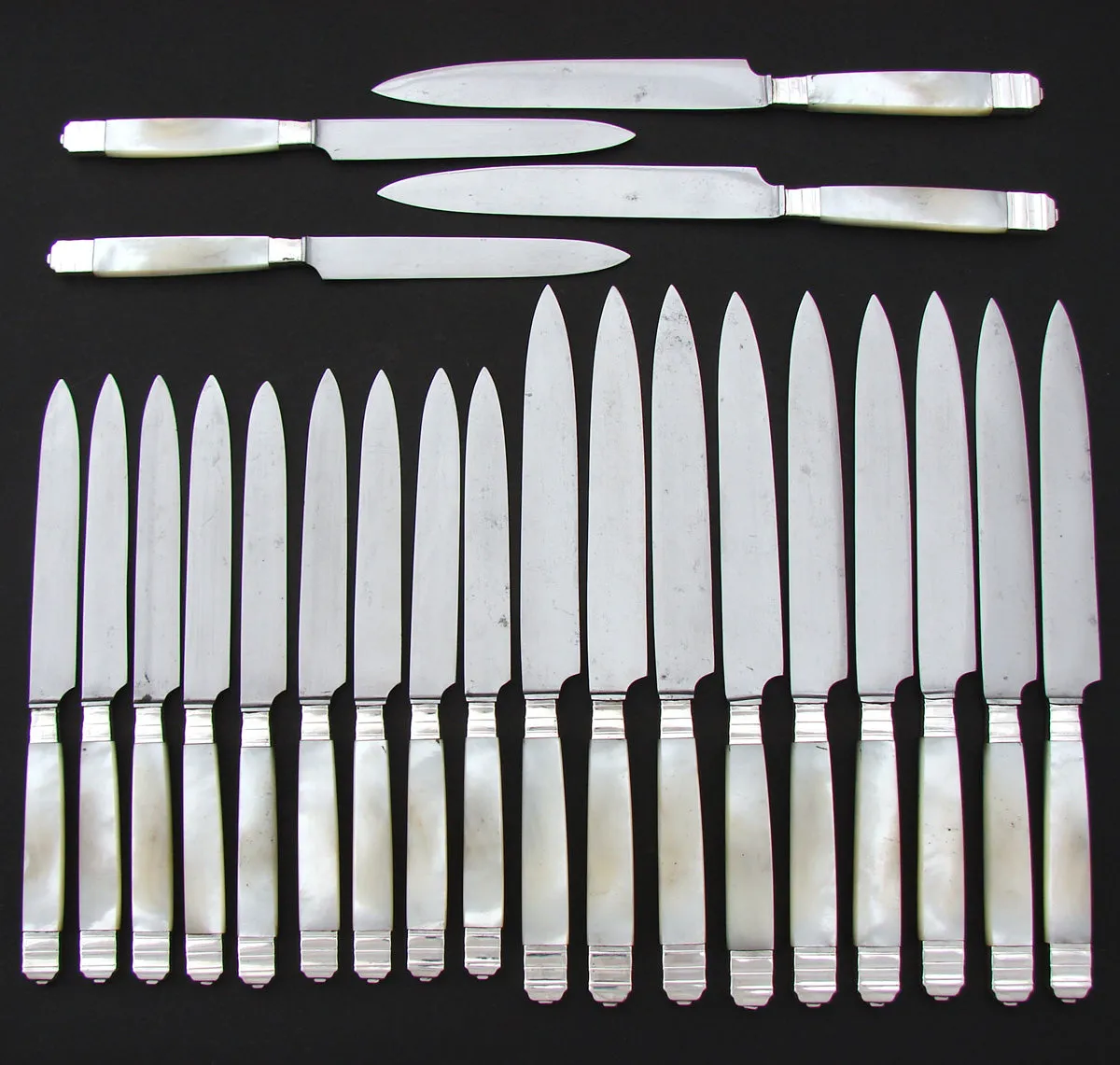 Antique French 22pc .800 (nearly sterling) Silver & Mother of Pearl Dinner Knife Set