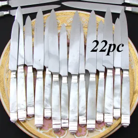 Antique French 22pc .800 (nearly sterling) Silver & Mother of Pearl Dinner Knife Set