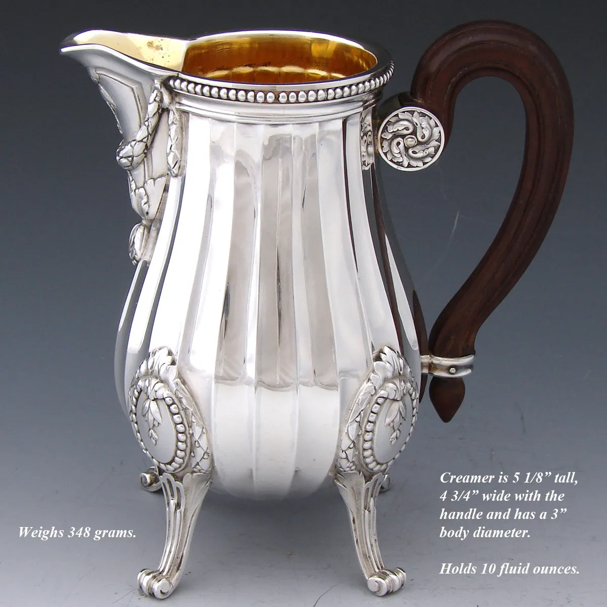 Antique French PUIFORCAT Sterling Silver 5pc Coffee & Tea Service, Set, Laurel Garland, Fluted Bodies