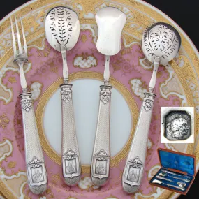 Antique French Sterling Silver 4pc Condiment or Hors d'Oeuvre Service Set, Original Box