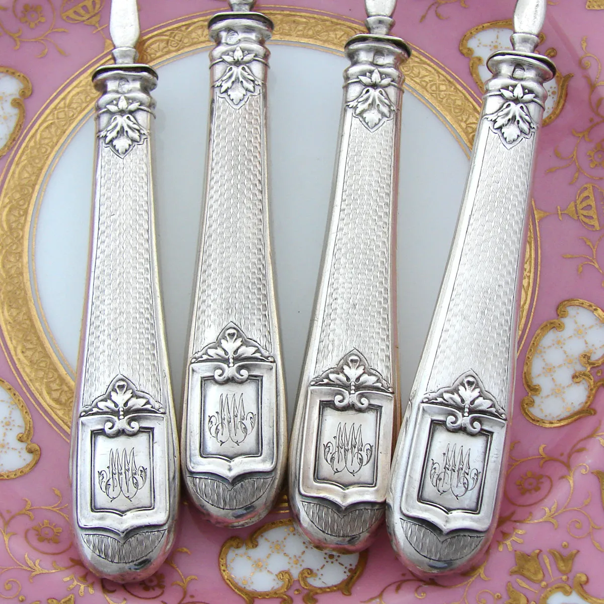 Antique French Sterling Silver 4pc Condiment or Hors d'Oeuvre Service Set, Original Box