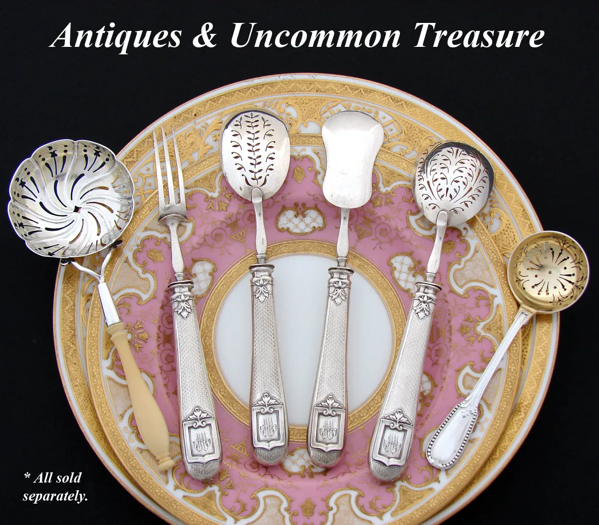 Antique French Sterling Silver 4pc Condiment or Hors d'Oeuvre Service Set, Original Box