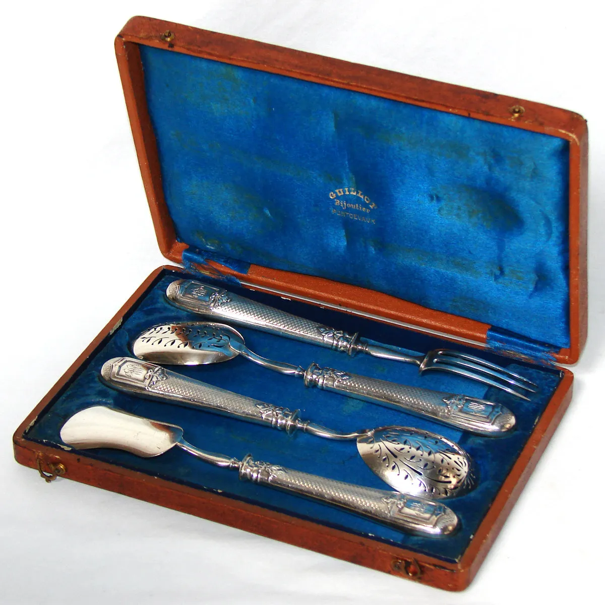 Antique French Sterling Silver 4pc Condiment or Hors d'Oeuvre Service Set, Original Box