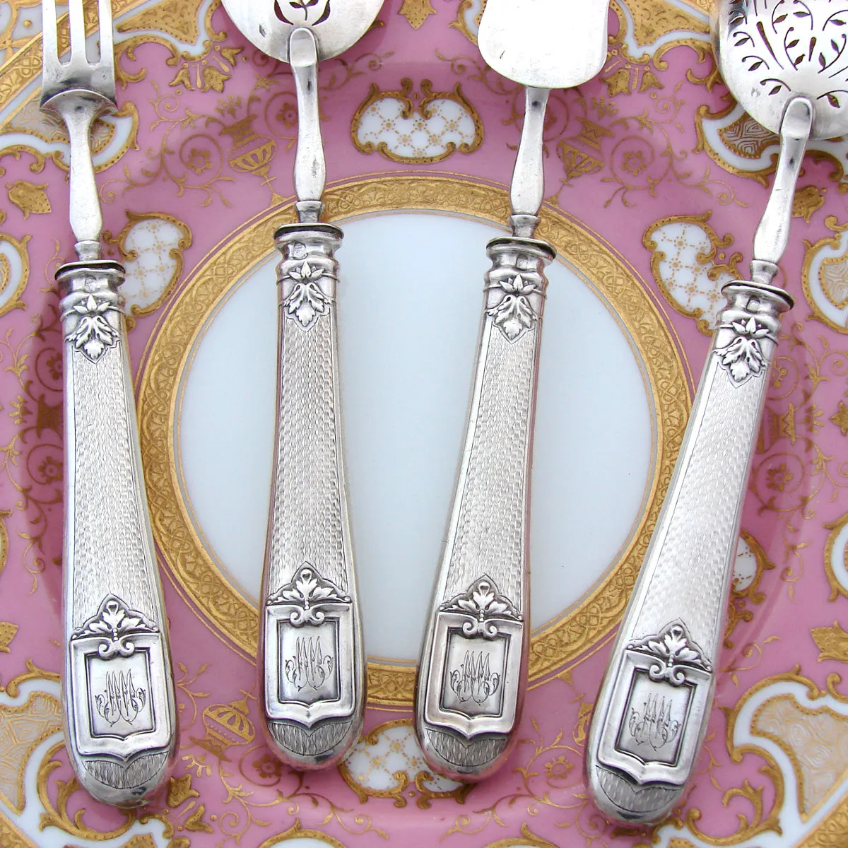 Antique French Sterling Silver 4pc Condiment or Hors d'Oeuvre Service Set, Original Box