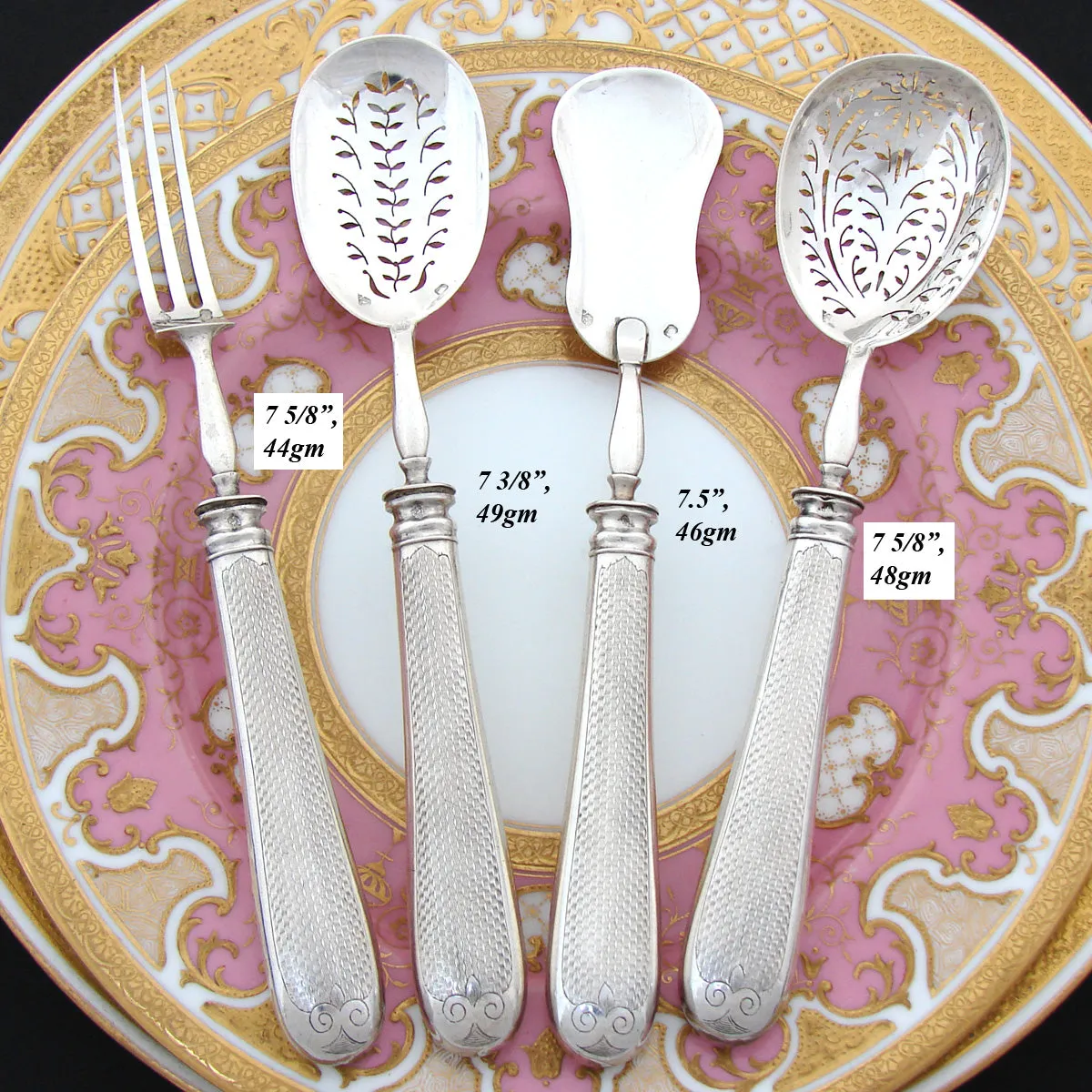 Antique French Sterling Silver 4pc Condiment or Hors d'Oeuvre Service Set, Original Box