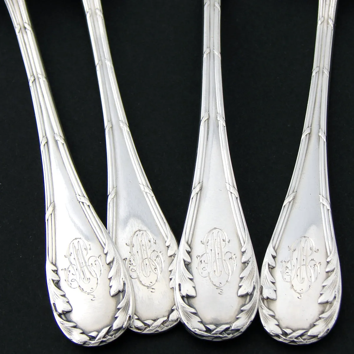 Antique French Sterling Silver 4pc Hors d'Oeuvre Serving Set, Acanthus Accenting, Orig. Box