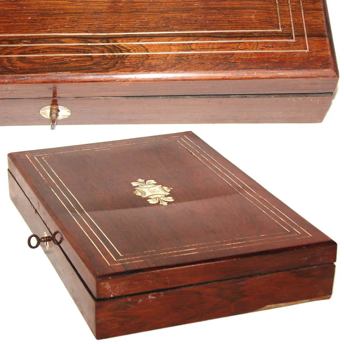 Antique French Watercolor Aquarelle Painting Artist's Box, Elegant Boulle Rosewood Chest