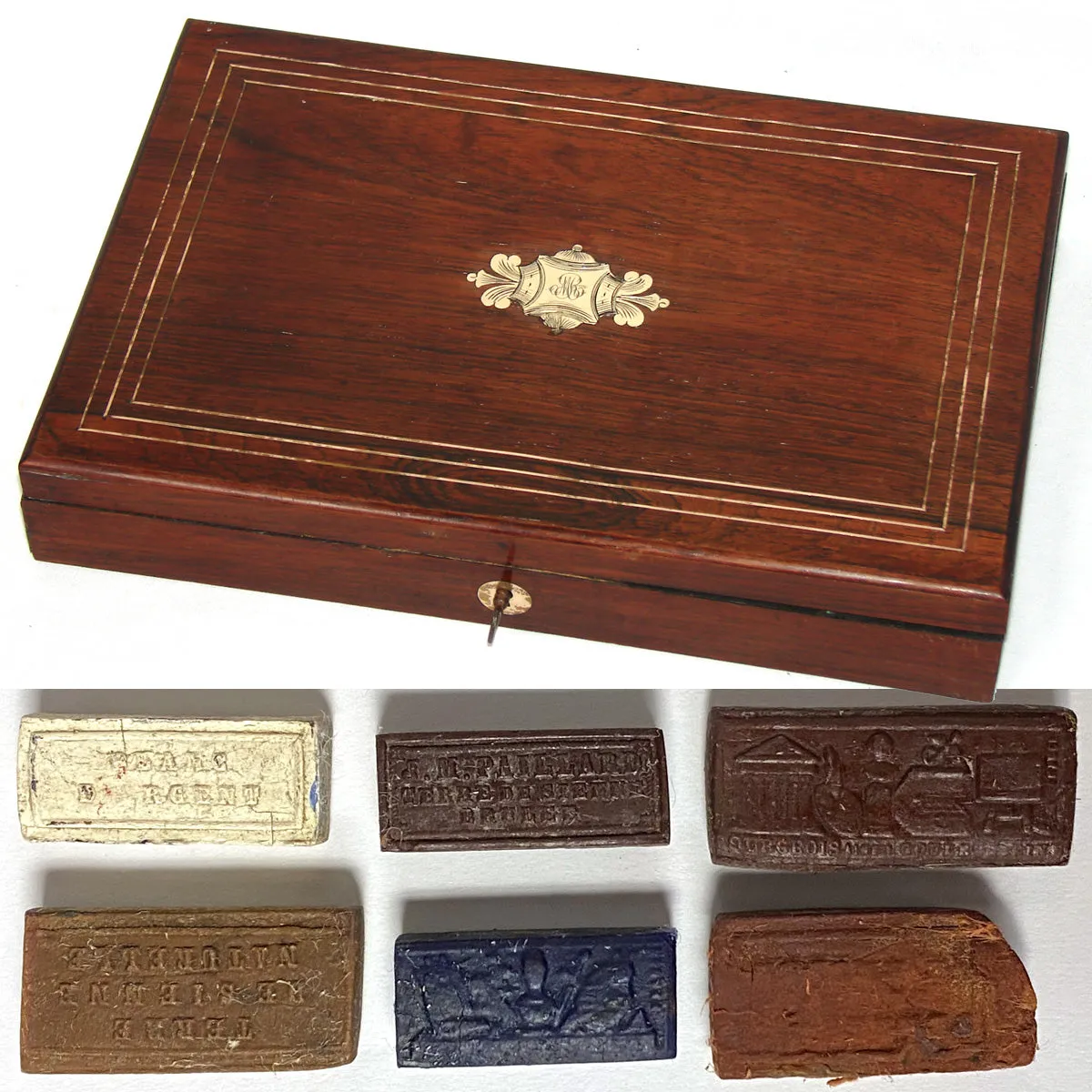 Antique French Watercolor Aquarelle Painting Artist's Box, Elegant Boulle Rosewood Chest