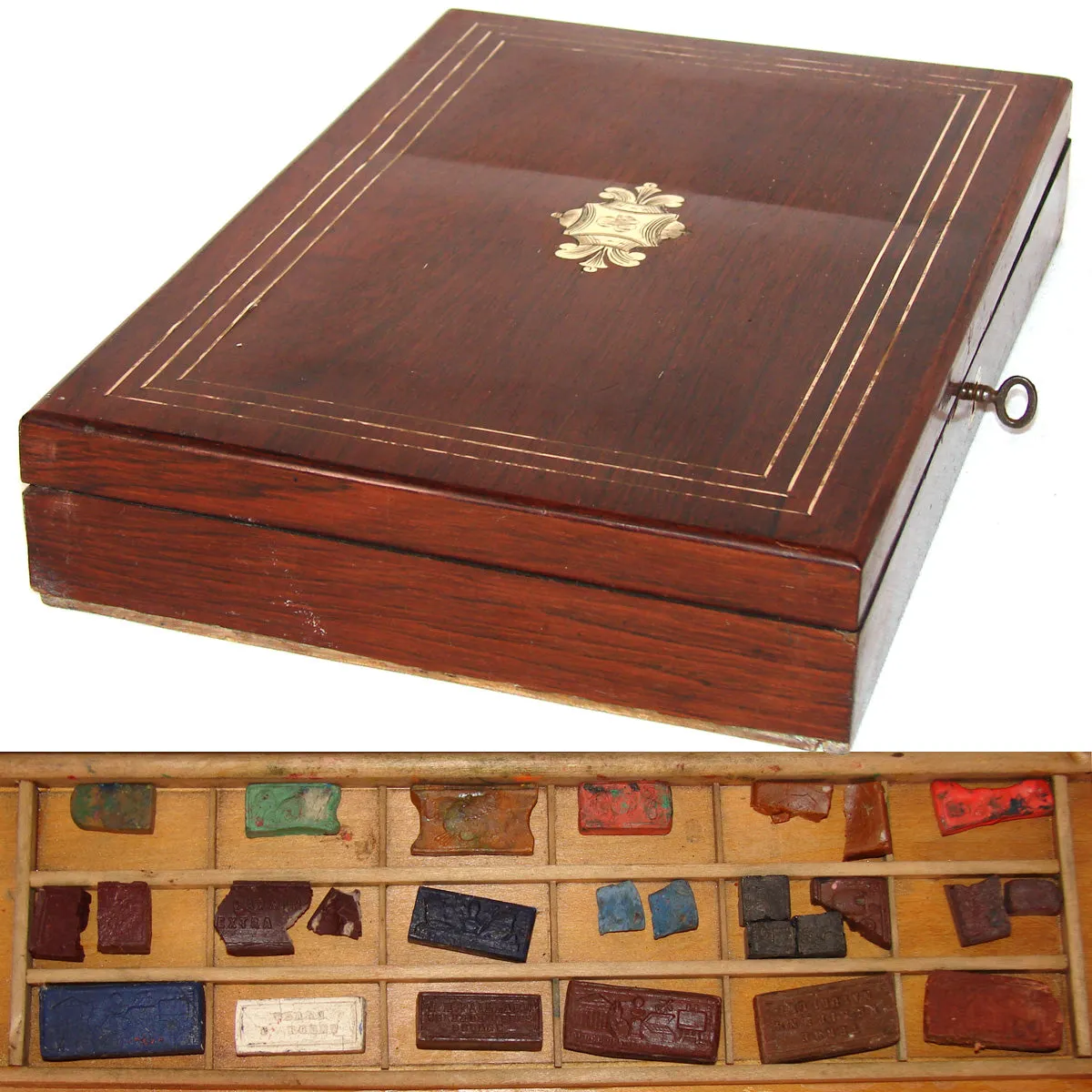 Antique French Watercolor Aquarelle Painting Artist's Box, Elegant Boulle Rosewood Chest