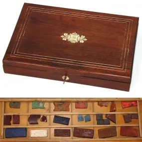 Antique French Watercolor Aquarelle Painting Artist's Box, Elegant Boulle Rosewood Chest