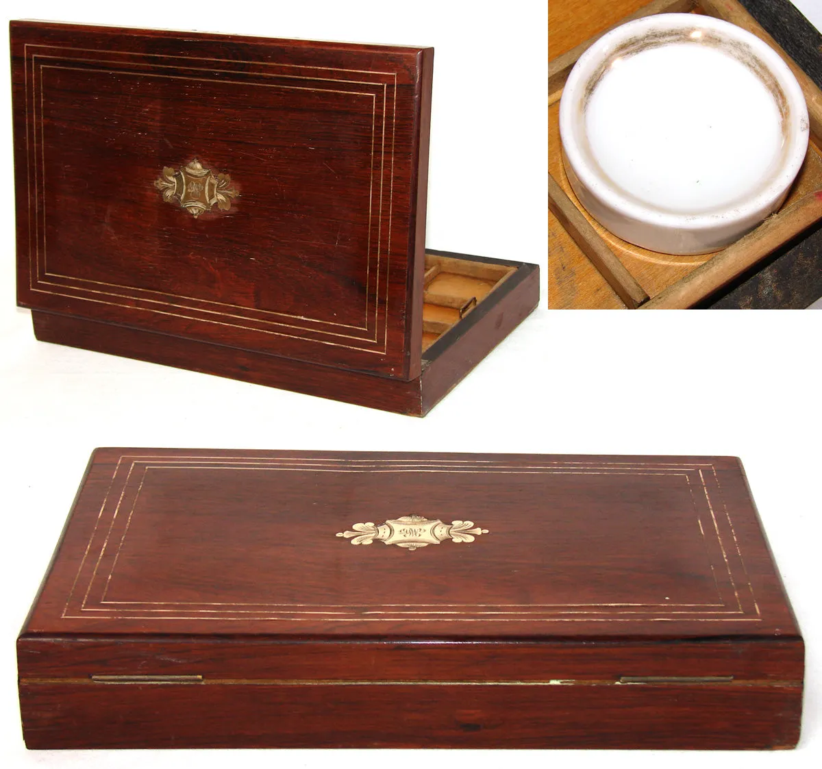 Antique French Watercolor Aquarelle Painting Artist's Box, Elegant Boulle Rosewood Chest