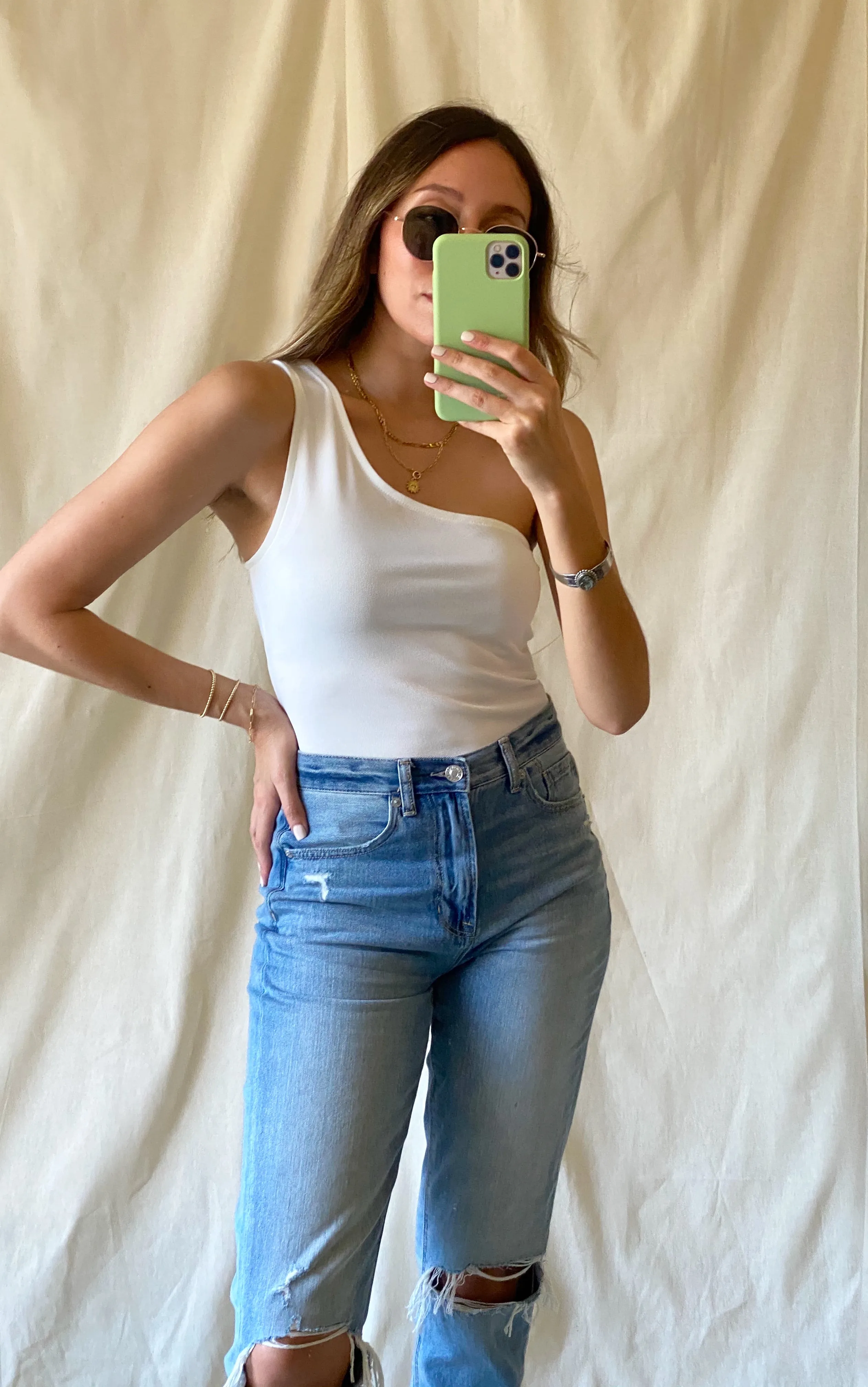 Basic One Shoulder Bodysuit (White)