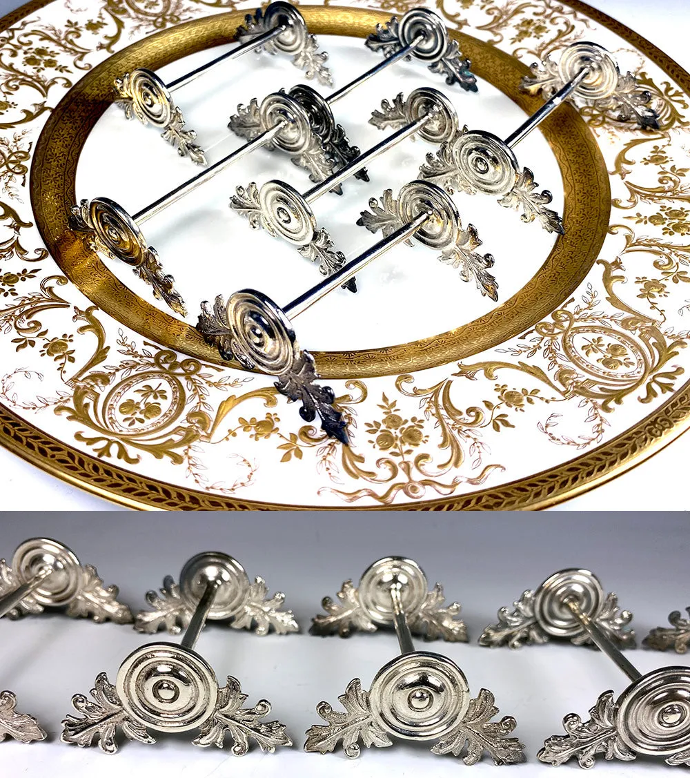 Beautiful Set of 6 Fine Antique French .800/1000 Silver Knife Rests, Almost Sterling