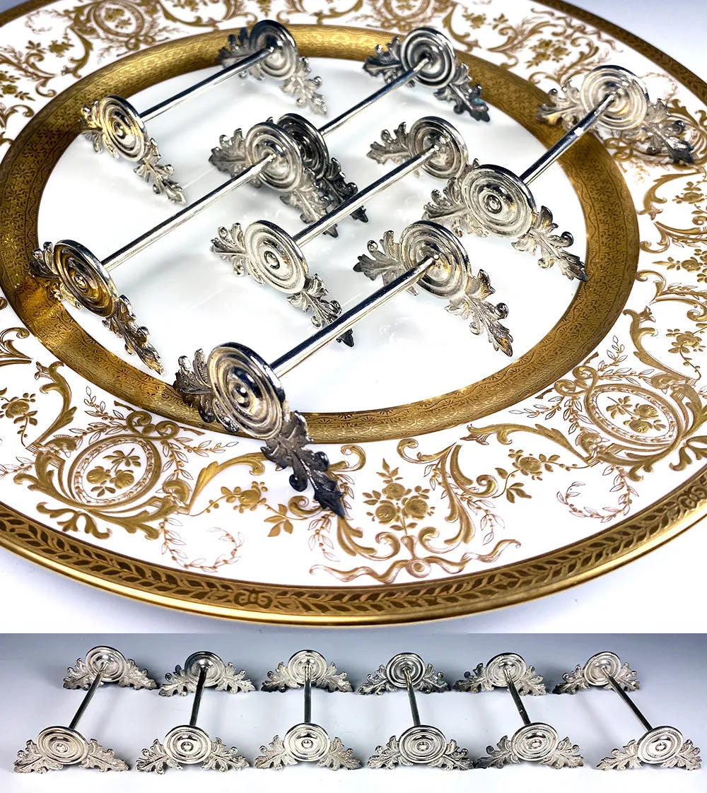 Beautiful Set of 6 Fine Antique French .800/1000 Silver Knife Rests, Almost Sterling