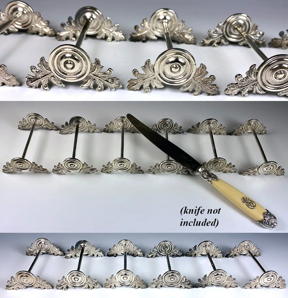 Beautiful Set of 6 Fine Antique French .800/1000 Silver Knife Rests, Almost Sterling