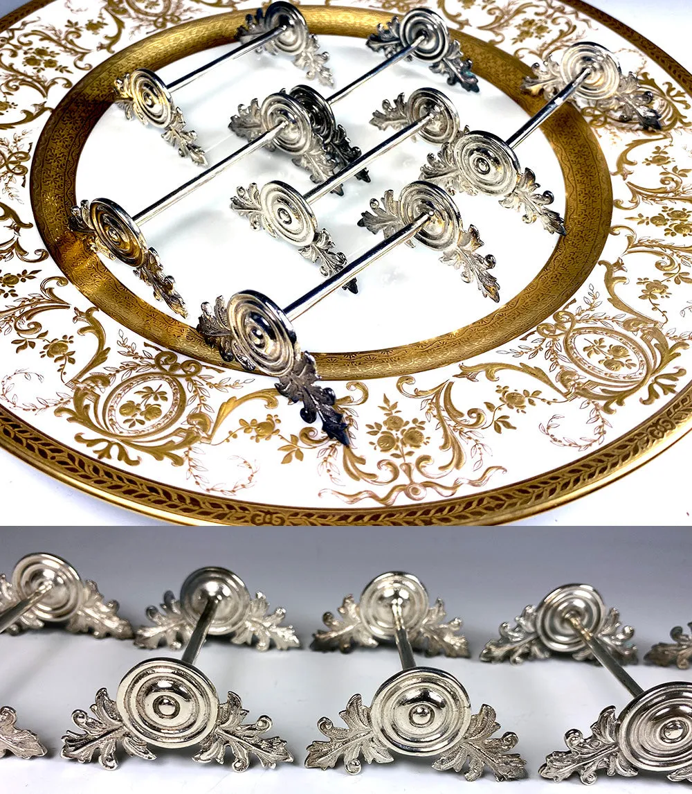 Beautiful Set of 6 Fine Antique French .800/1000 Silver Knife Rests, Almost Sterling