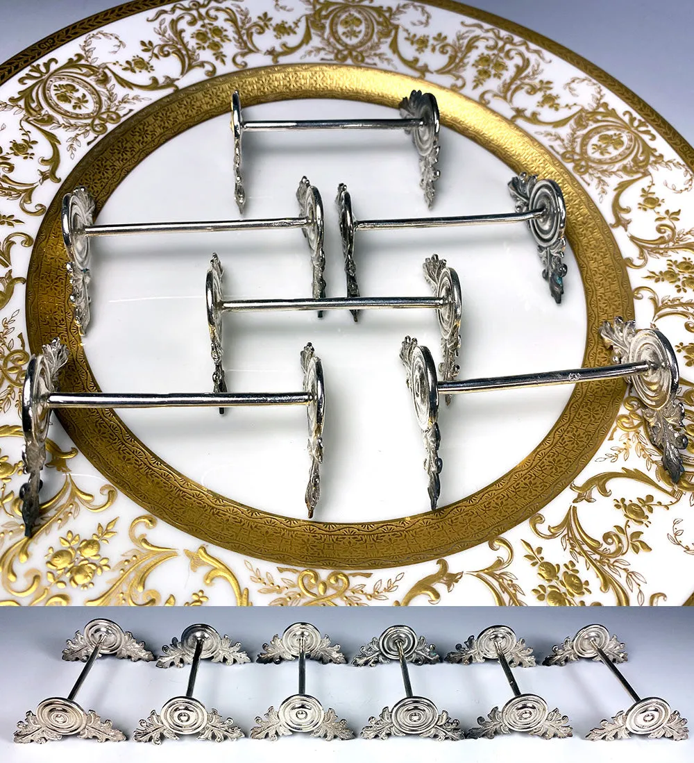 Beautiful Set of 6 Fine Antique French .800/1000 Silver Knife Rests, Almost Sterling