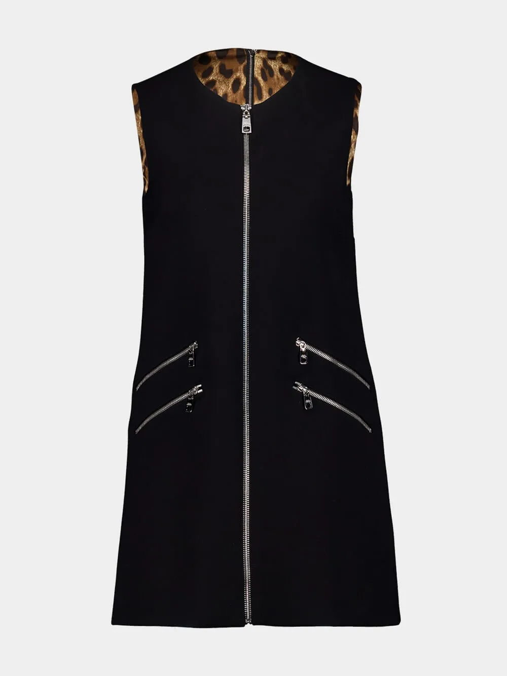 Black Mini Sleeveless Dress with Front Zipper Detail