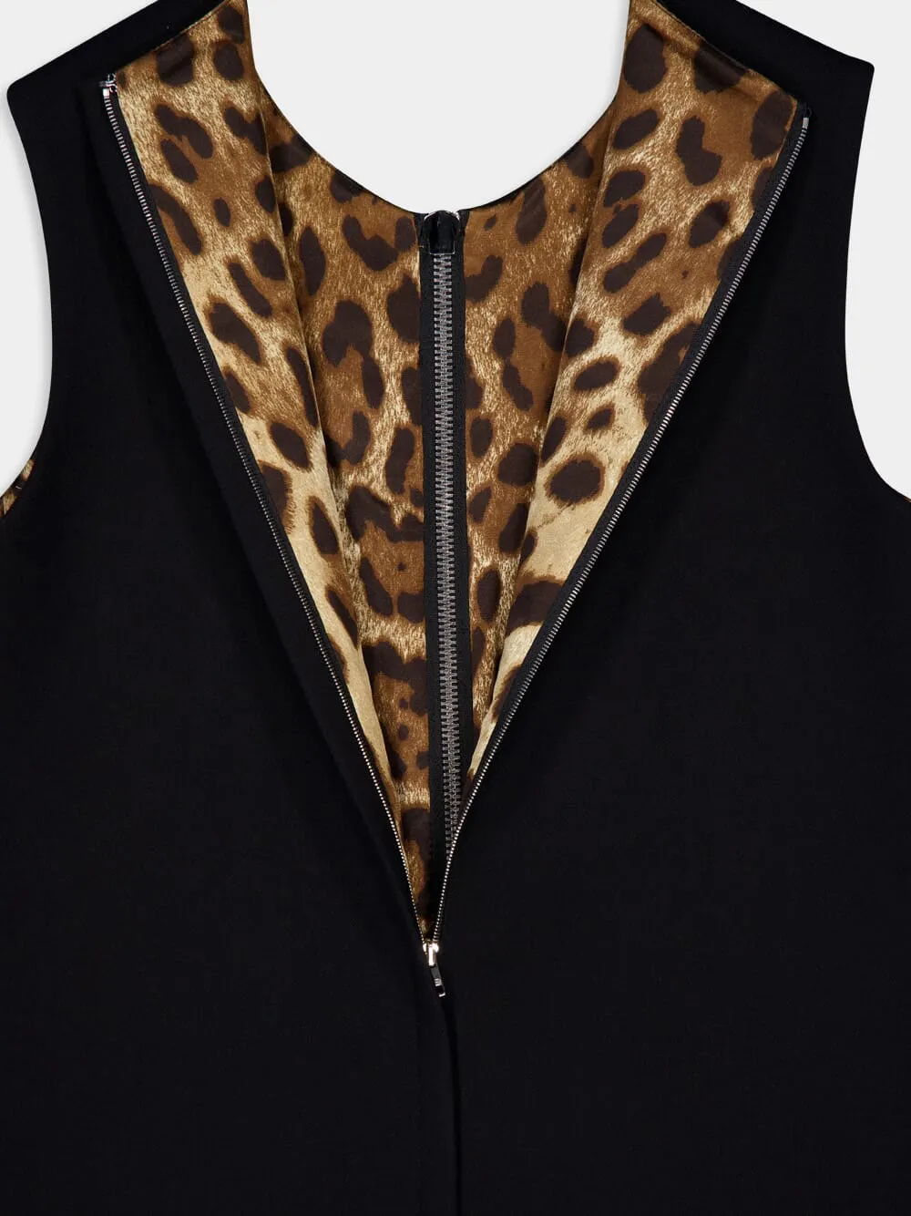 Black Mini Sleeveless Dress with Front Zipper Detail