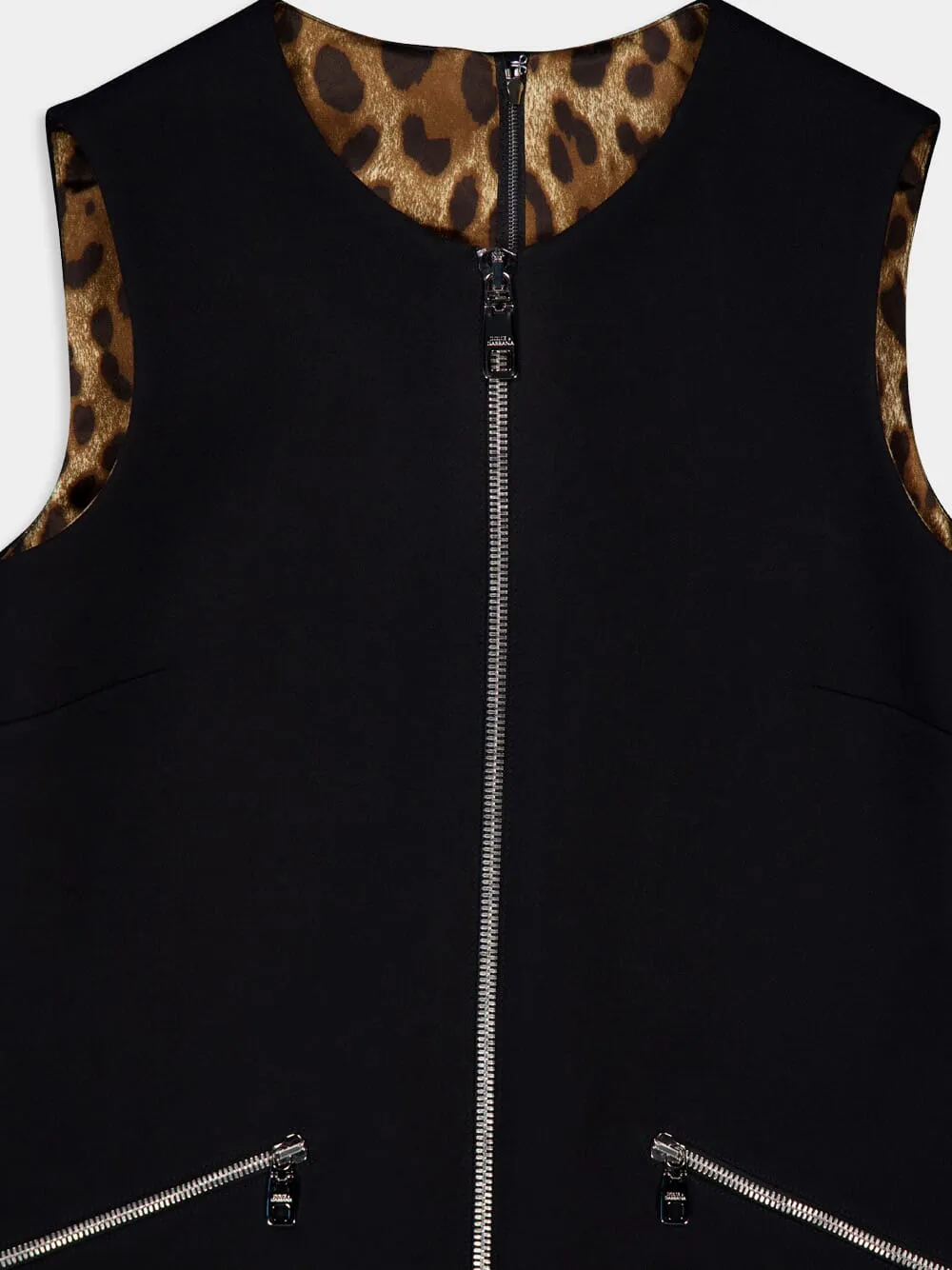 Black Mini Sleeveless Dress with Front Zipper Detail