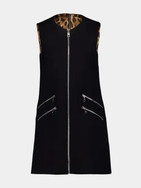 Black Mini Sleeveless Dress with Front Zipper Detail