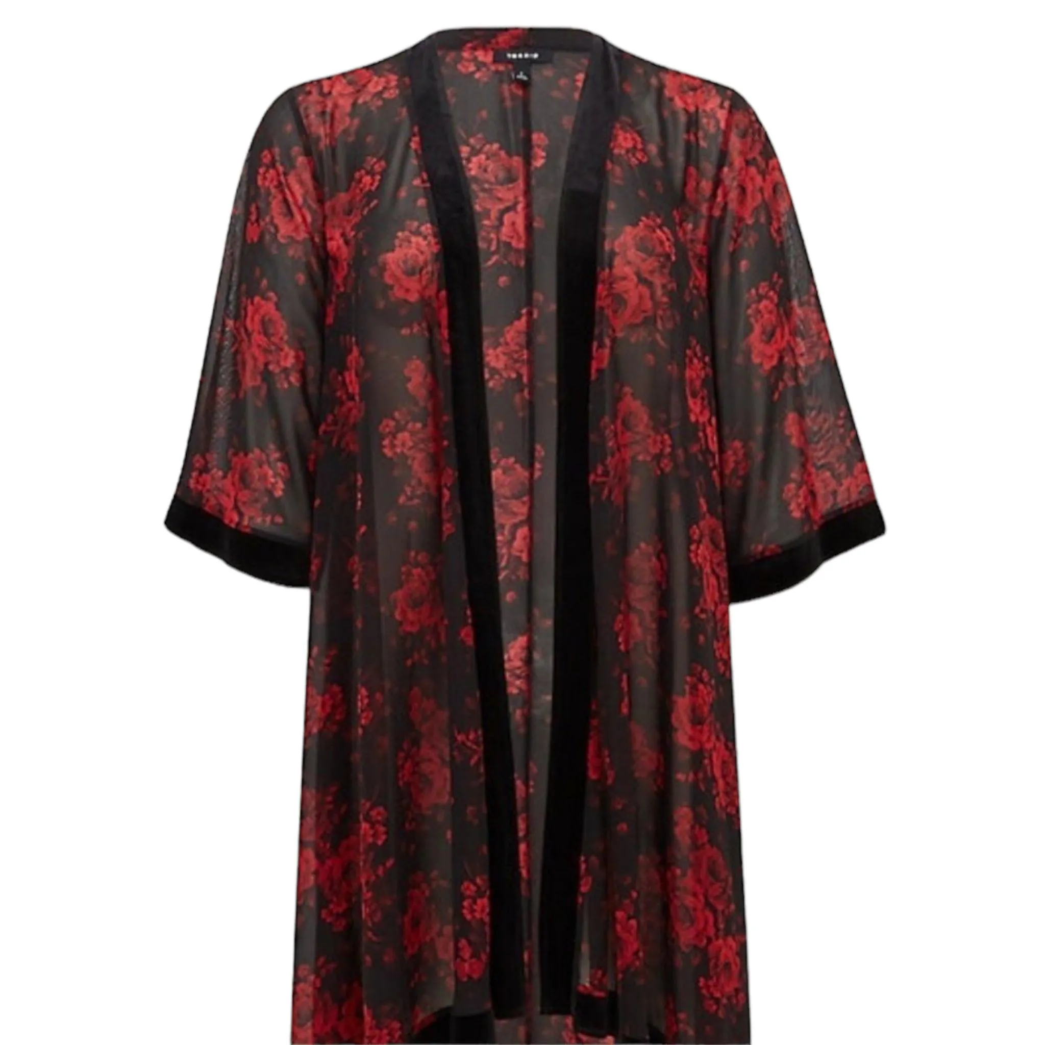 Black Red Rose Velvet Kimono Cardigan