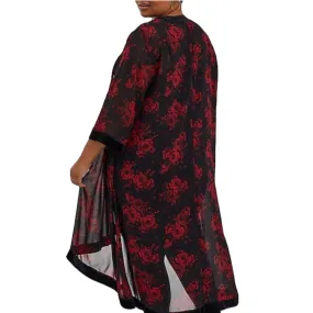 Black Red Rose Velvet Kimono Cardigan