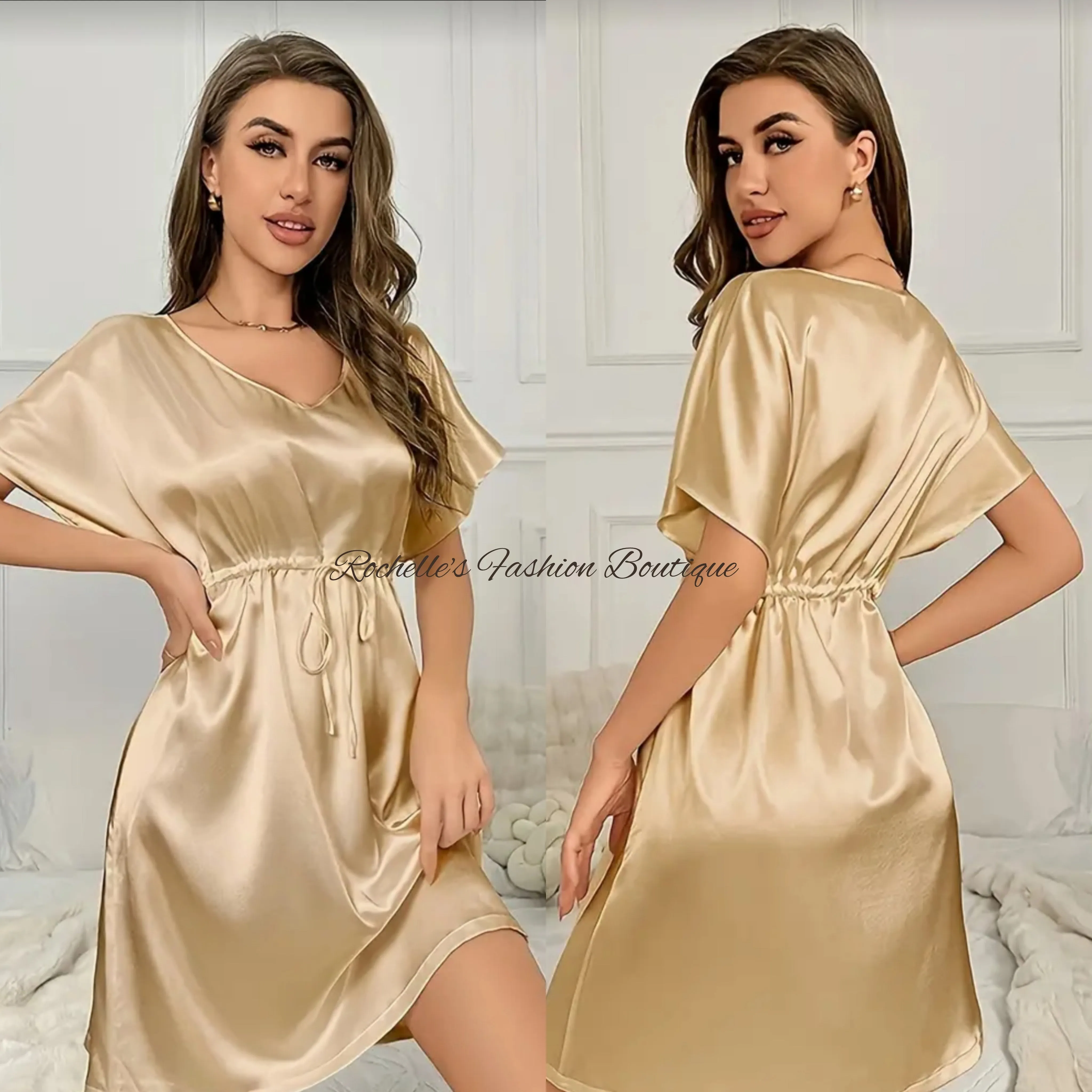 Black Solid Satin S/S Dress