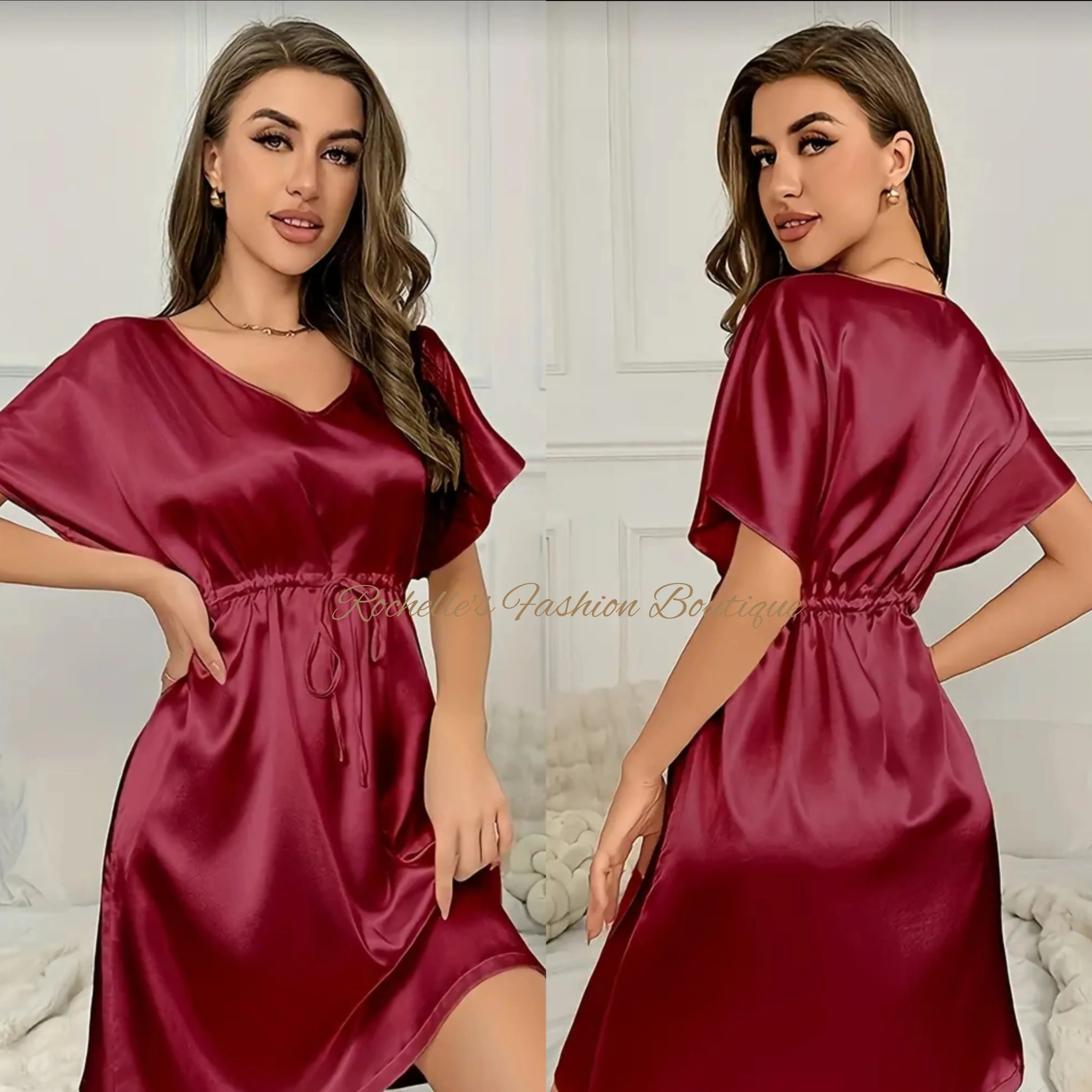 Black Solid Satin S/S Dress