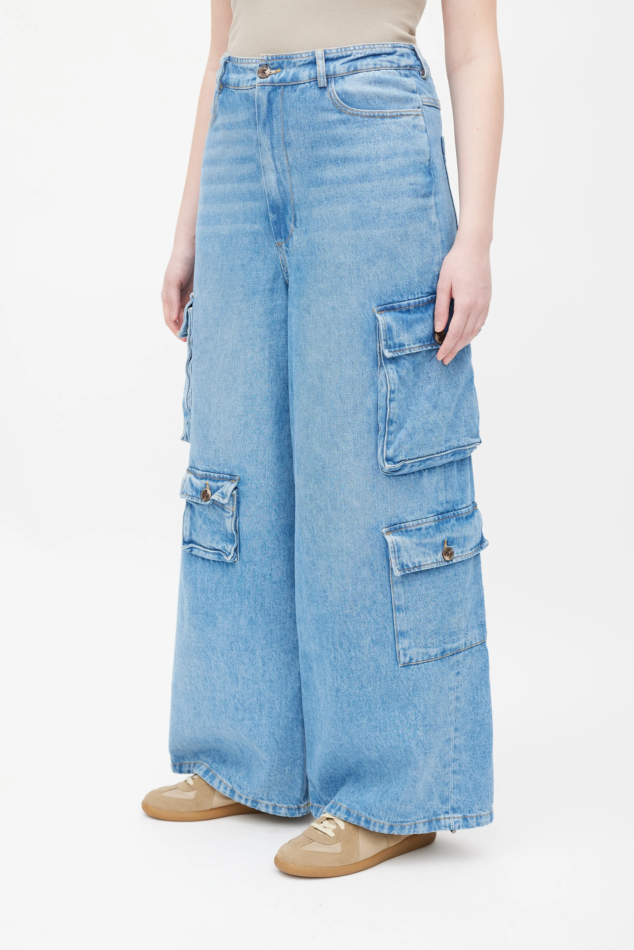 Blue Medium Wash Hailey Cargo Jeans