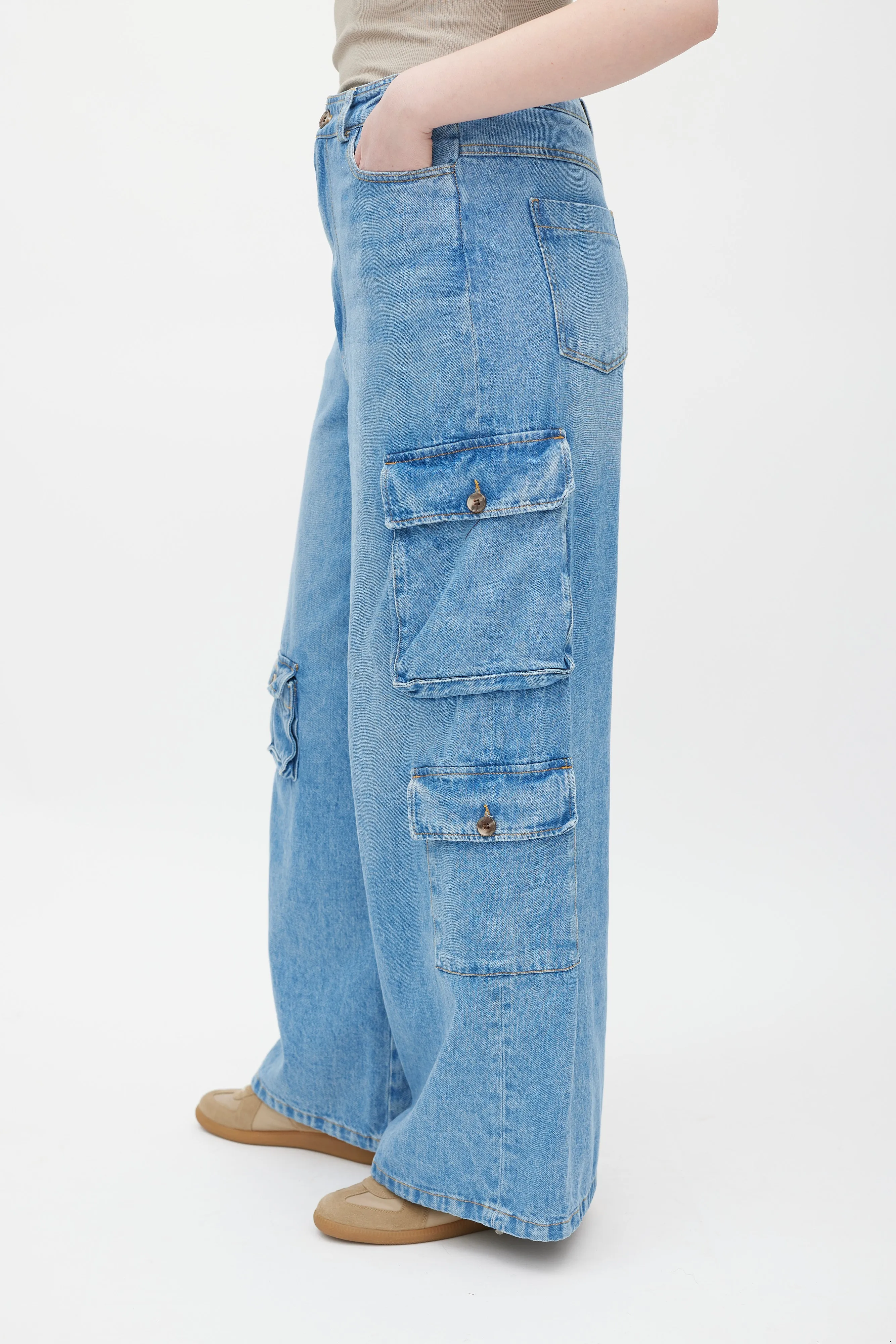Blue Medium Wash Hailey Cargo Jeans